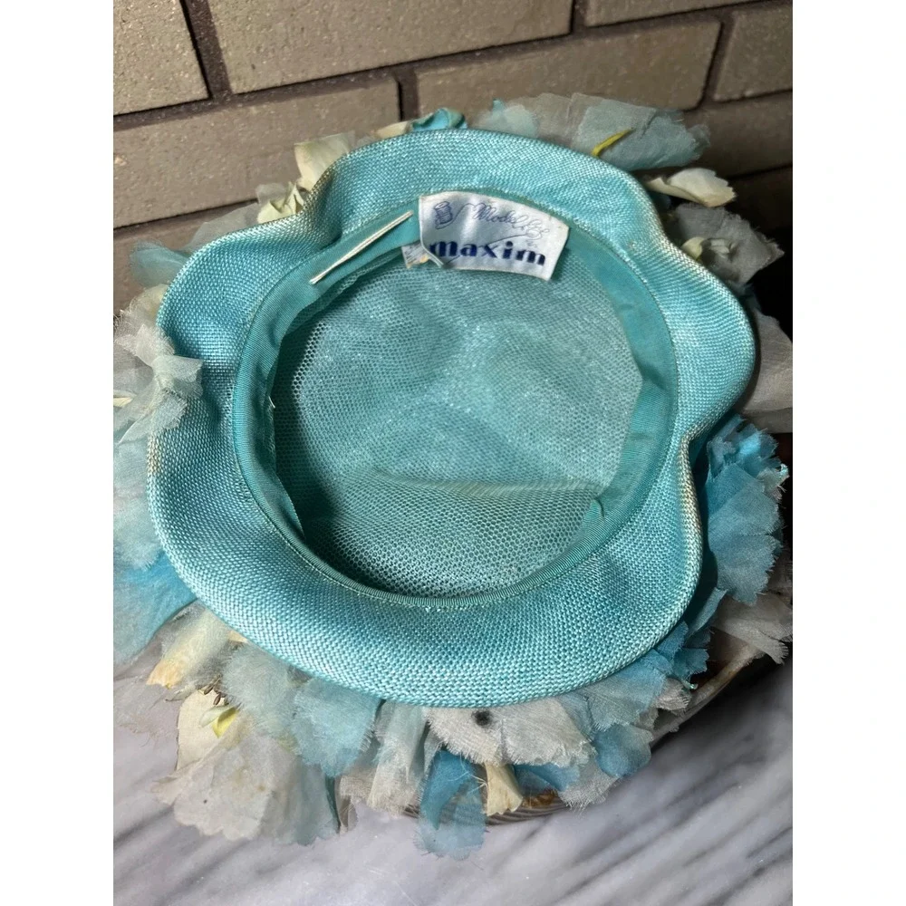 Vintage Maxim Aqua Floral Pillbox Hat and Brown Felt Cloche with Ken Blair Box